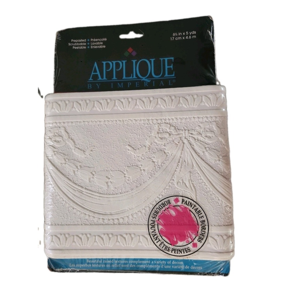 3/ SWAG & BOW Applique Paintable Imperial 5yd  Borders APC9056B New Old Stock